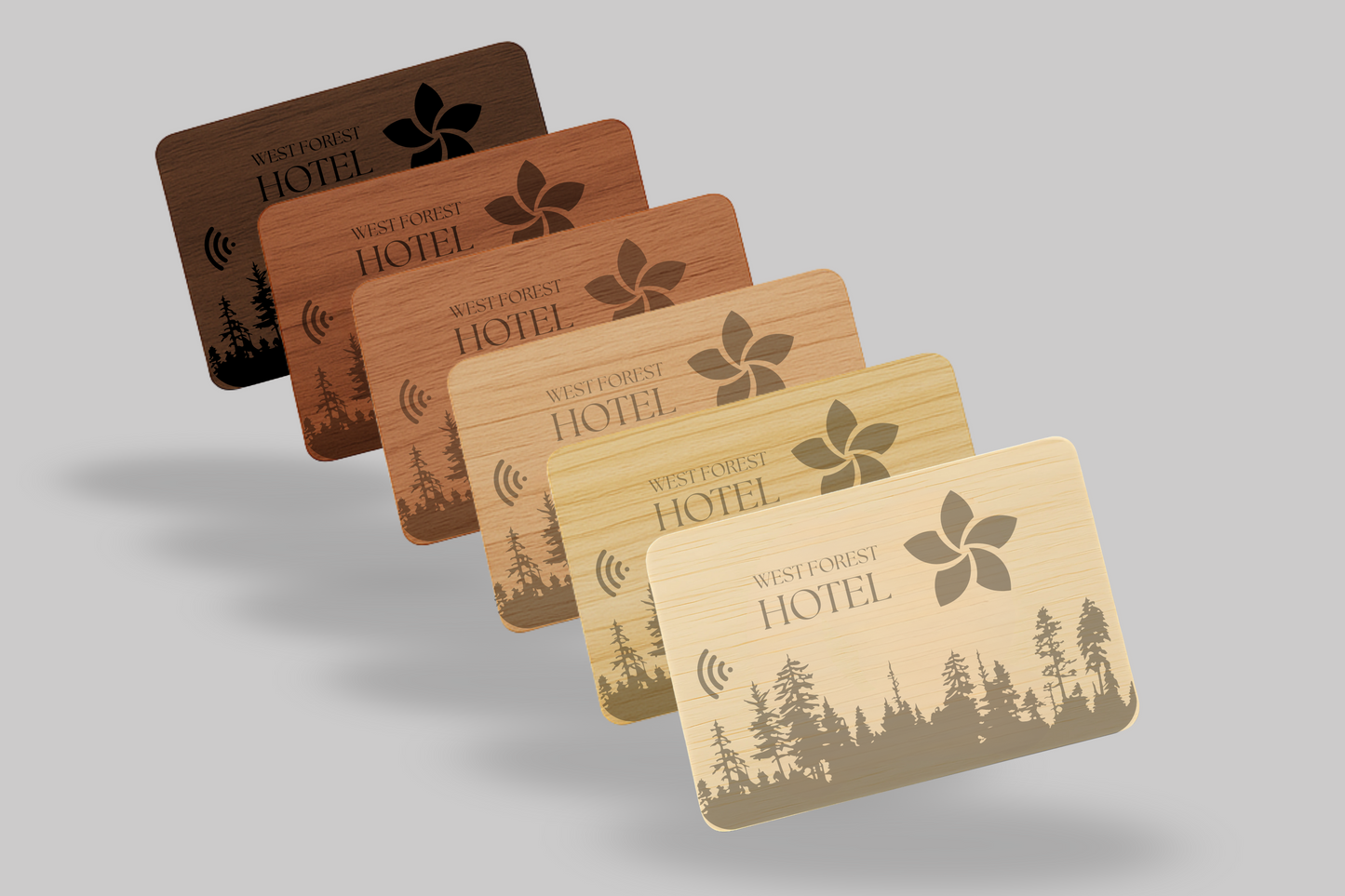 Une photo de différentes cartes RFID en bois