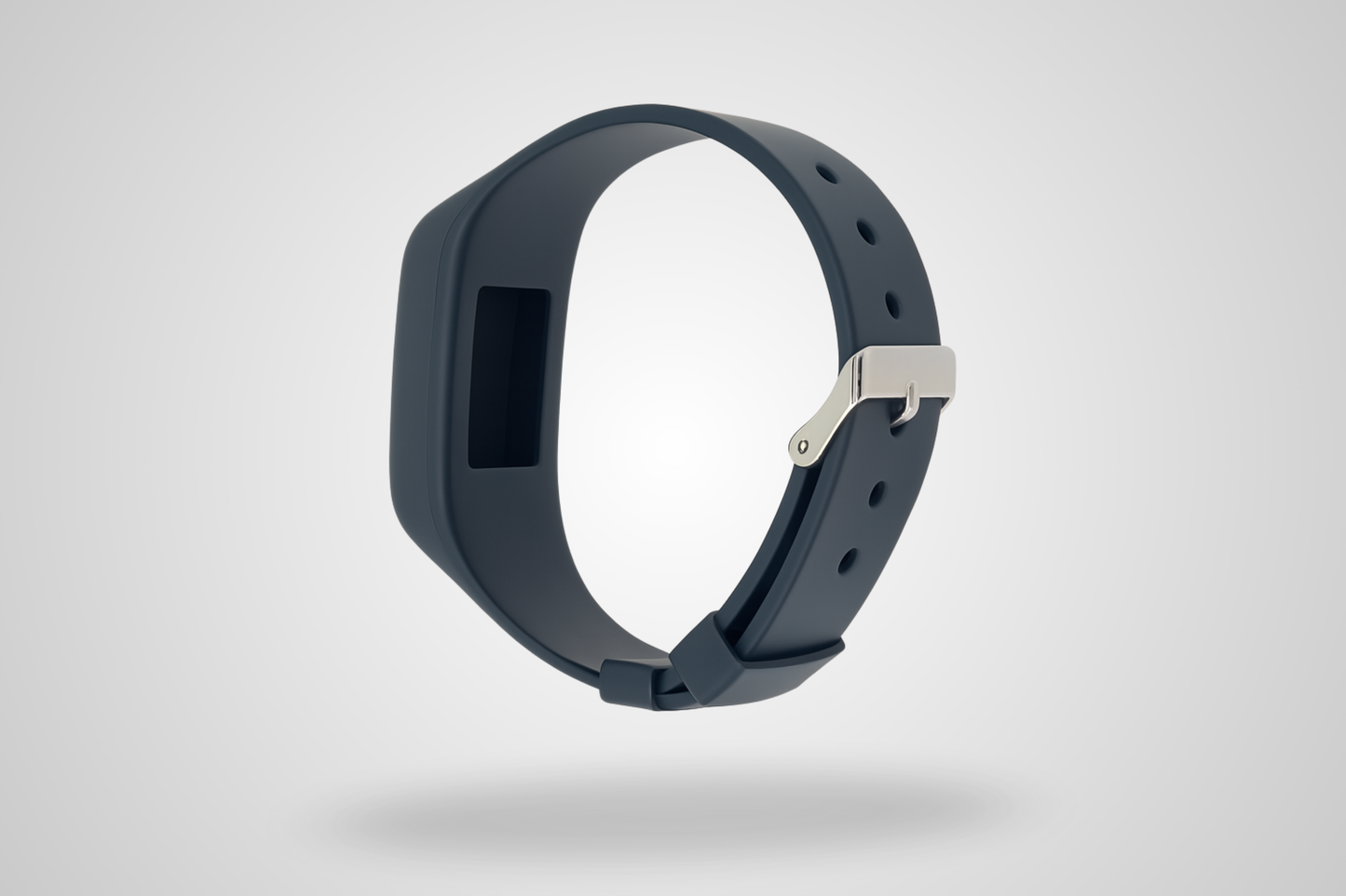 Une photo d'un bracelet en silicone noir compatible avec un emplacement pour puce