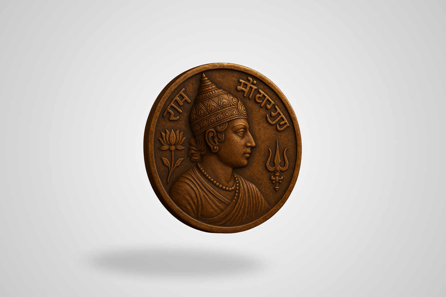 Une photo d'une pièce de monnaie antique asiatique en bronze