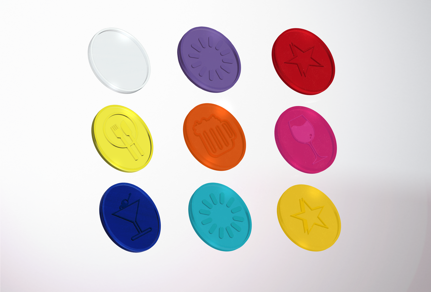 Jetons plastique en stock de JM Band®. Achetez des jetons en Vin pink ici.