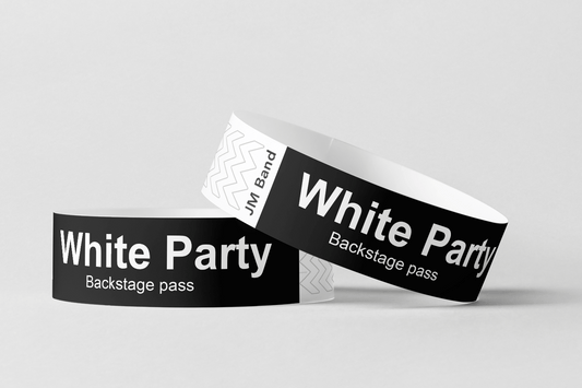Bracelets papier avec impression blanche de JM Band®. Achetez des bracelets de papier en festival ici.