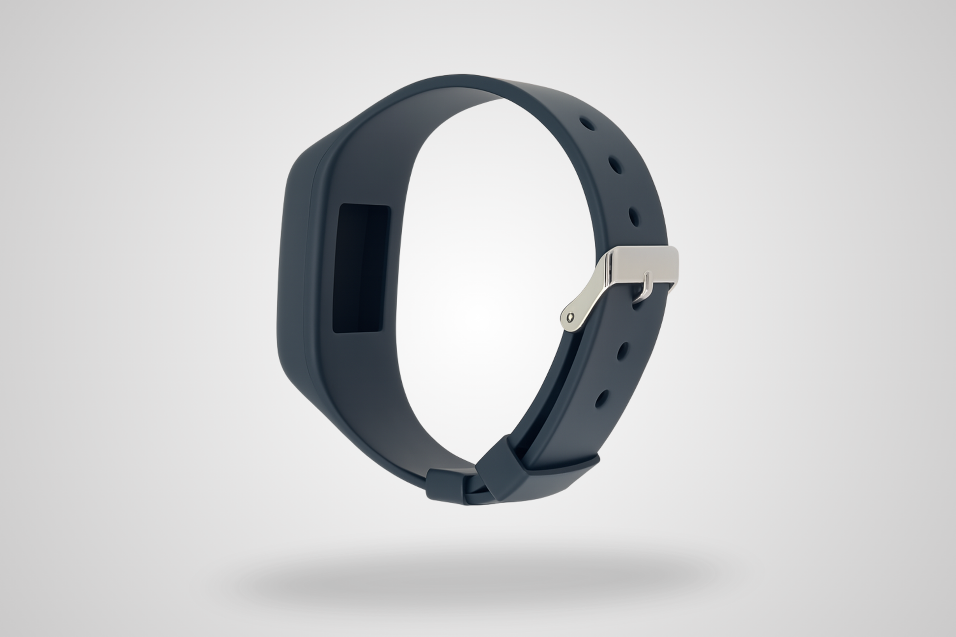 Une photo d'un bracelet en silicone noir compatible avec un emplacement pour puce
