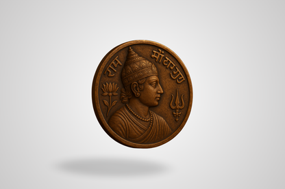 Une photo d'une pièce de monnaie antique asiatique en bronze