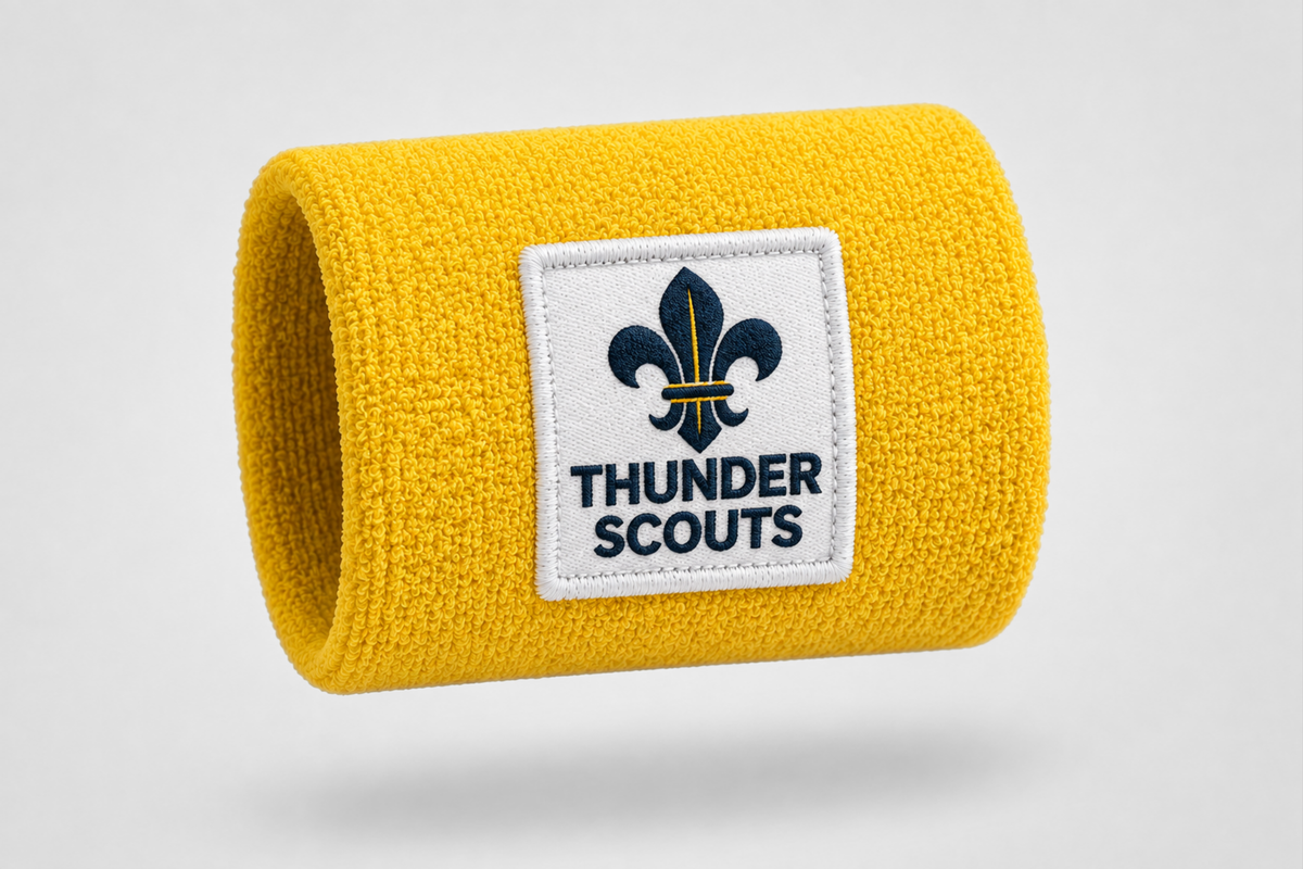 Bracelet éponge jaune avec logo et texte brodés – bracelet avec design personnalisé par JM Band®