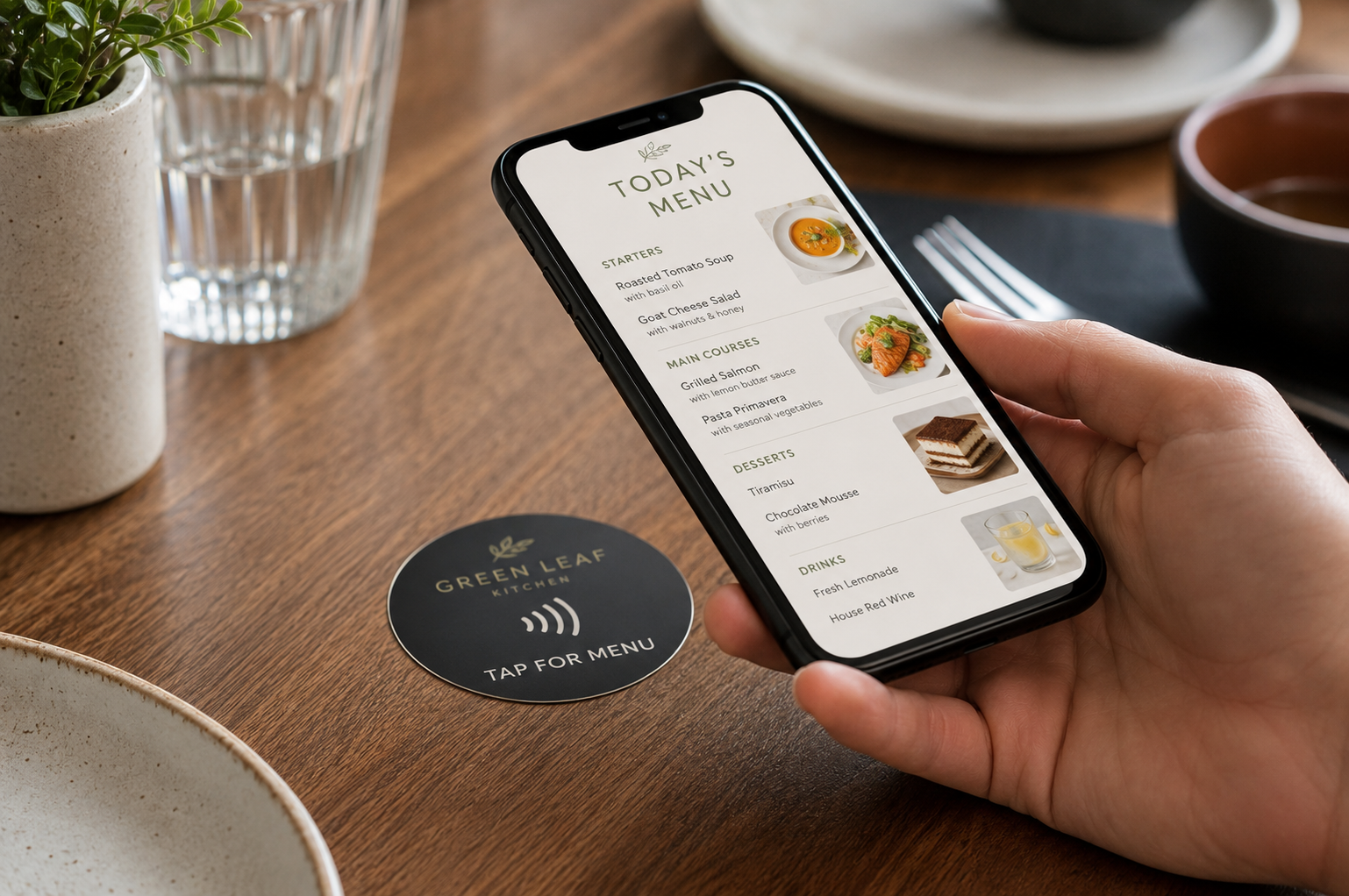Digitale Speisekarten mit NFC-Aufklebern in stark frequentierten Mittagscafés