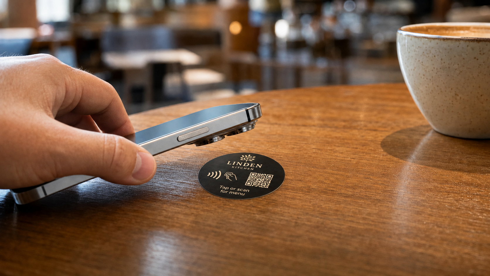 Digitale Speisekarten mit NFC-Aufklebern in stark frequentierten Mittagscafés
