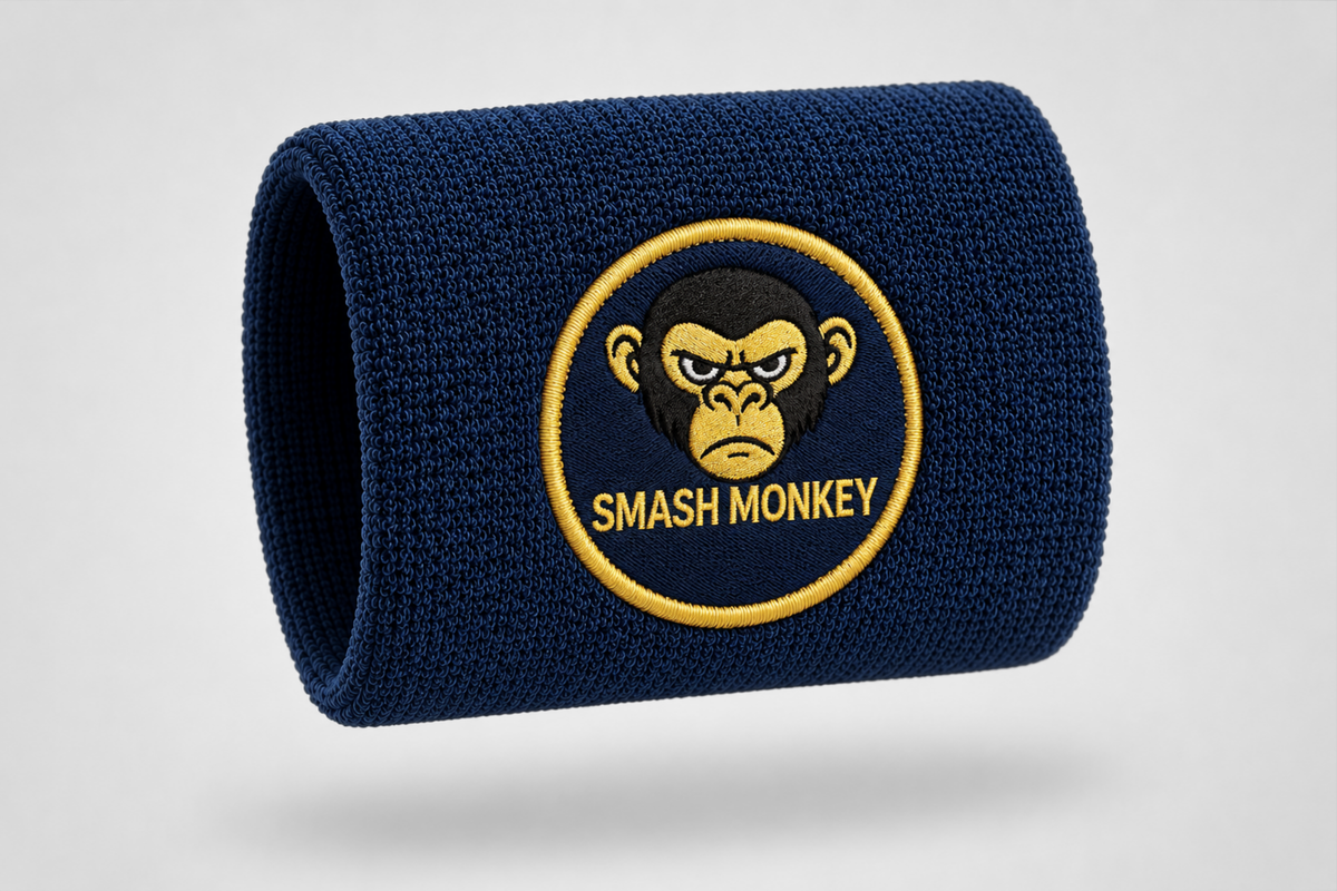 Bracelet éponge bleu avec logo et texte brodés – bracelet avec design personnalisé par JM Band®