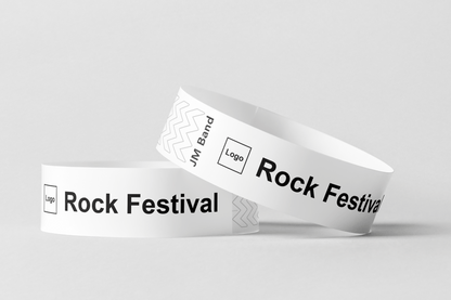 Bracelet en papier - bracelets en papier imprimé noir JM Band® 10 blanc