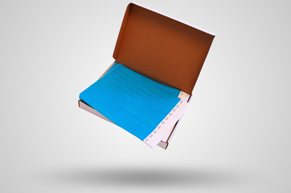 Boîte de bracelets en papier de 1000 - stock ordinaire de JM Band®. Achetez des bracelets de papier en Bleu ici.